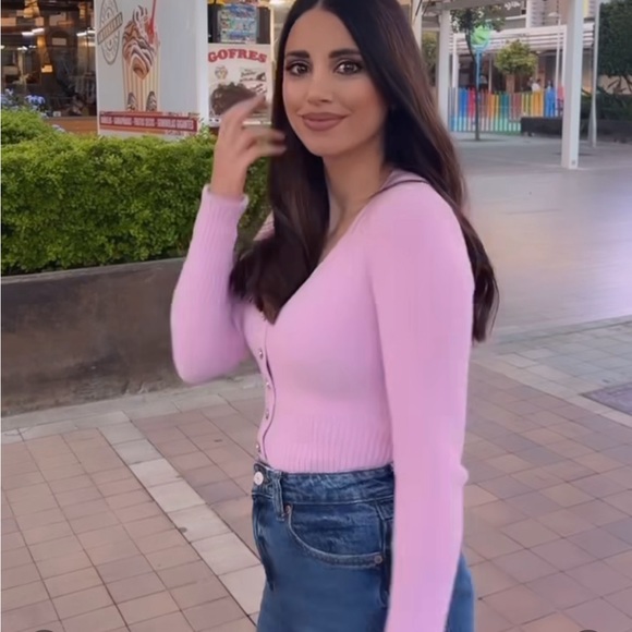 Zara PINK CARDIGAN WITH FAUX PEARL BUTTONS - Picture 6 of 14